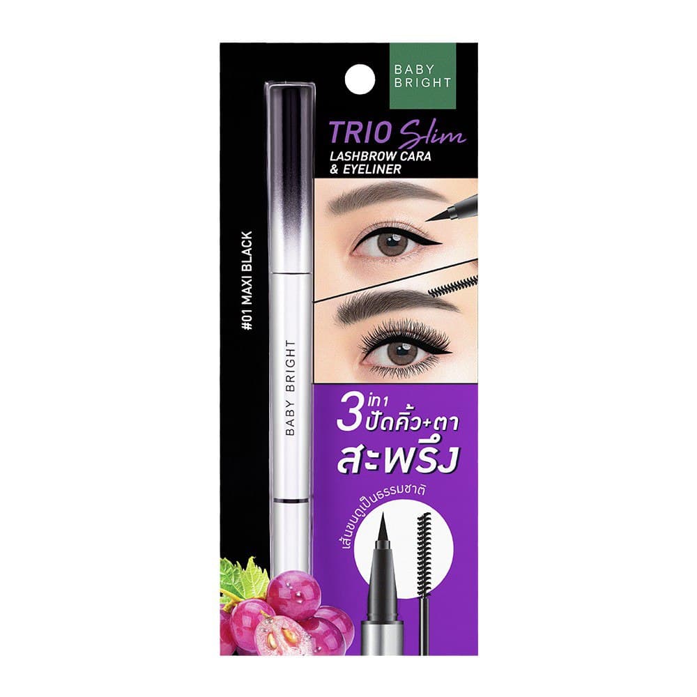 Trio Slim Lash Brow Cara Eyeliner 2g+0.5ml Baby Bright 01 Maxi Black