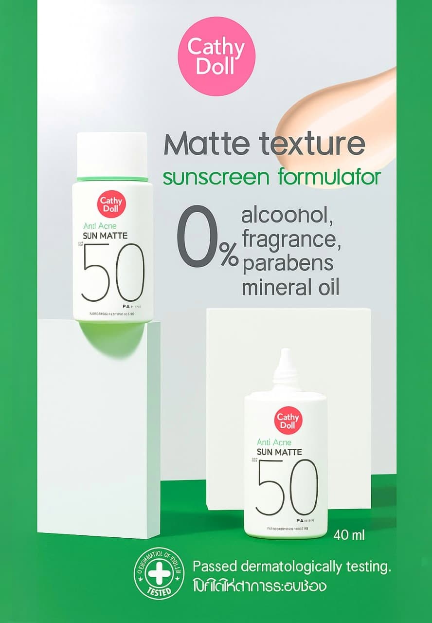 Acne Sun Matte SPF50 50ml Cathy Doll كريم واقي شمس مطفي كاثي دول