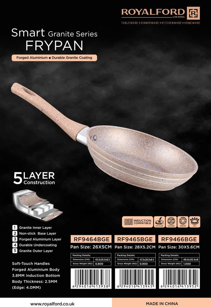 مقلاة جرانيت ذكية بقطر 26 سم باللون البيج لطهي صحي وسهل من ROYALFORD RF9464BGE — 4