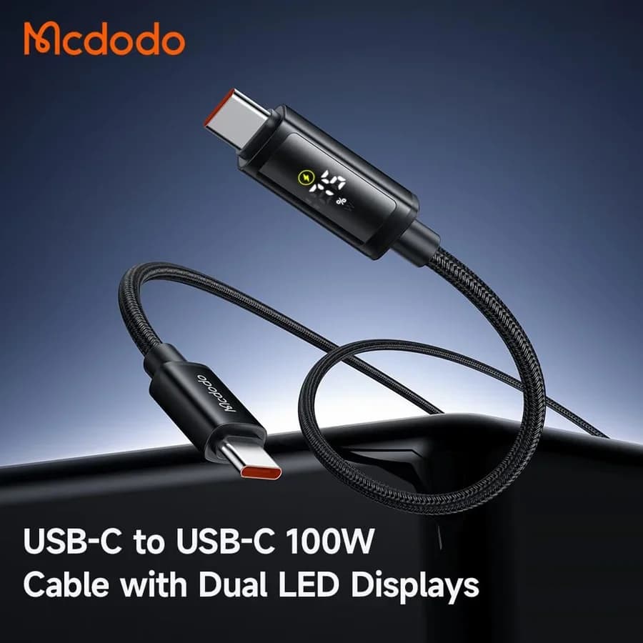 كابل USB-C مع شاشتي LED مزدوجة 100 واط - CA-8000
