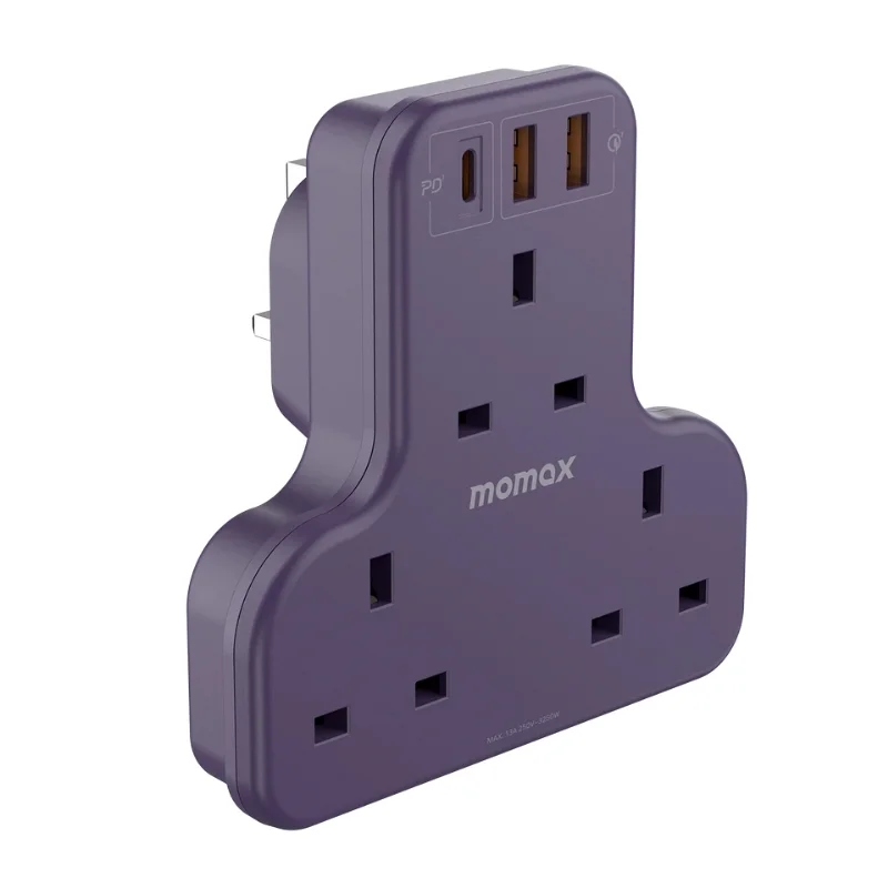 تقسيم كهرباء موماكس ONEPLUG بثلاث مخارج طاقة ومنفذين USB بنفسجي 2898