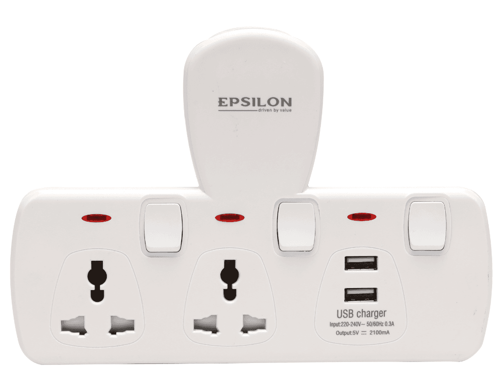 فيش كهربائي عالمي بمدخلين ومنافذ USB مزدوجة للاستخدام المنزلي والمكتبي من EPSILON ES1113