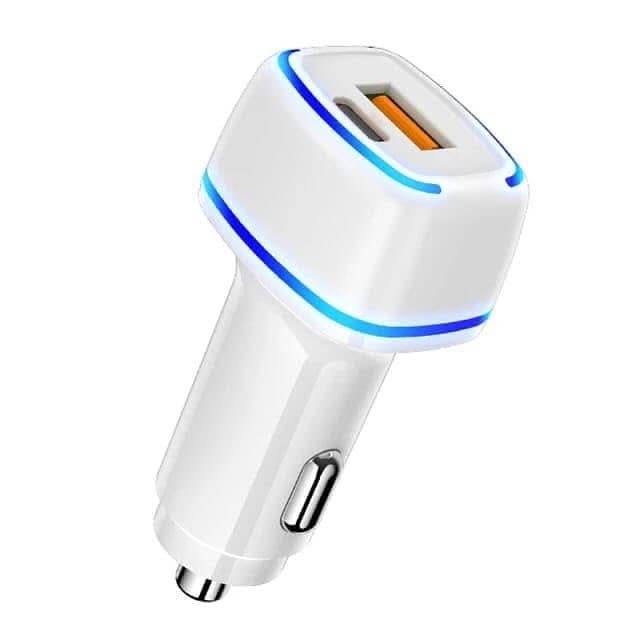 شاحن سيارة USB مزدوج بمنفذين بتقنية الشحن السريع