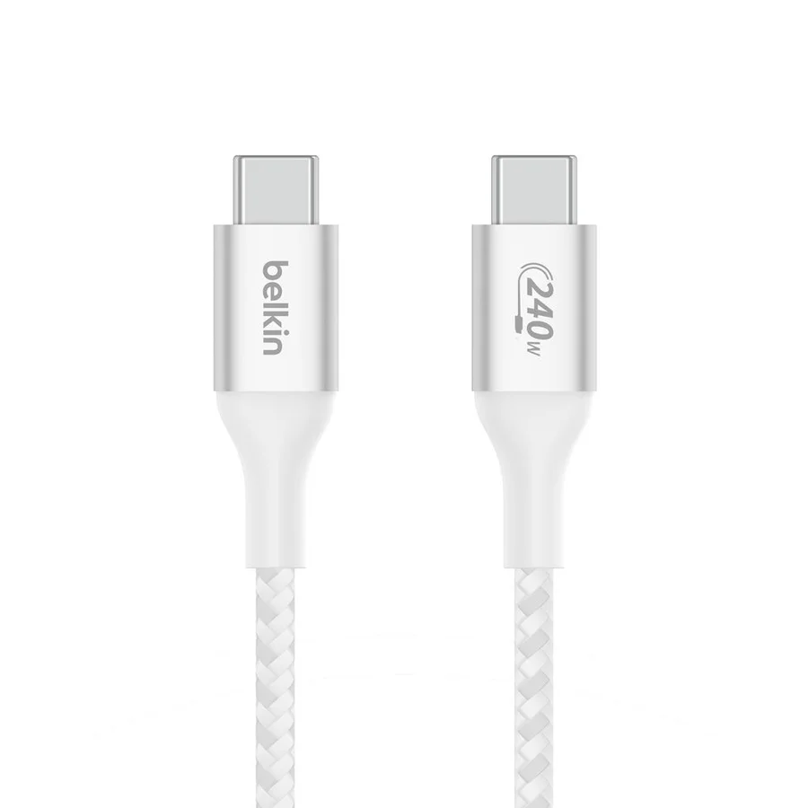 كيبل شحن بلكين 240 واط مضفر USB-C بطول 2 متر أبيض 2420