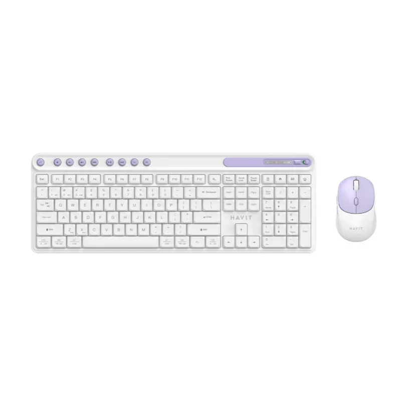 كومبو لاسلكي كيبورد وماوس Havit أبيض بنفسجي KB271WB-White+Purple