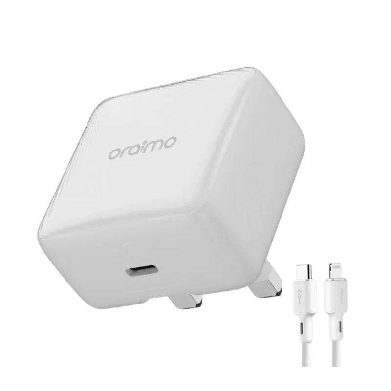 شاحن Oraimo 20W بتقنية GaN مع كابل L إلى C أبيض 5053