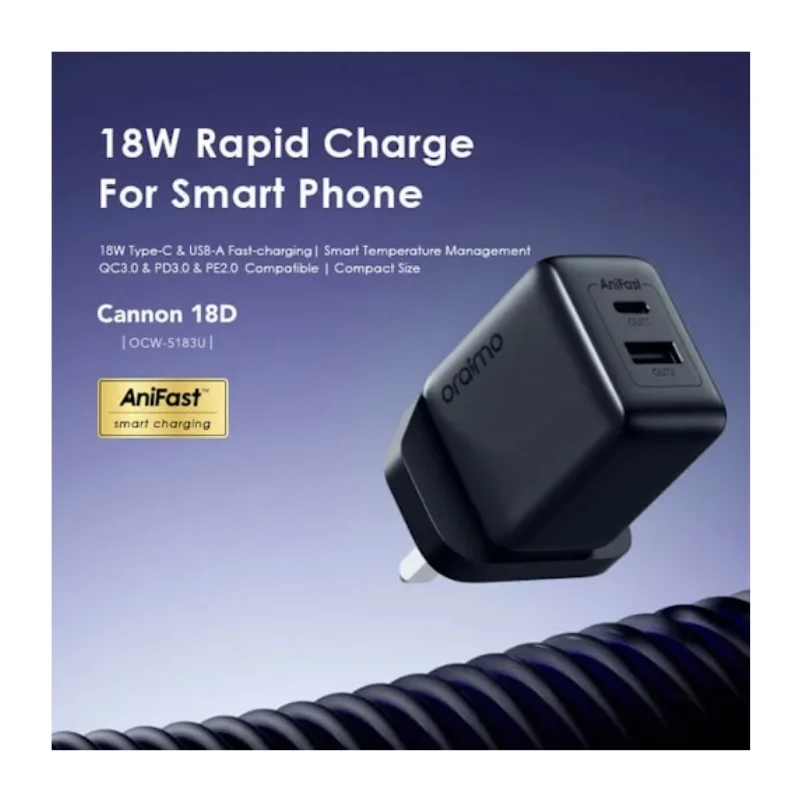 شاحن سريع Oraimo UK OCW-5183UM بمنفذين USB-A و USB-C - 7205 — 2