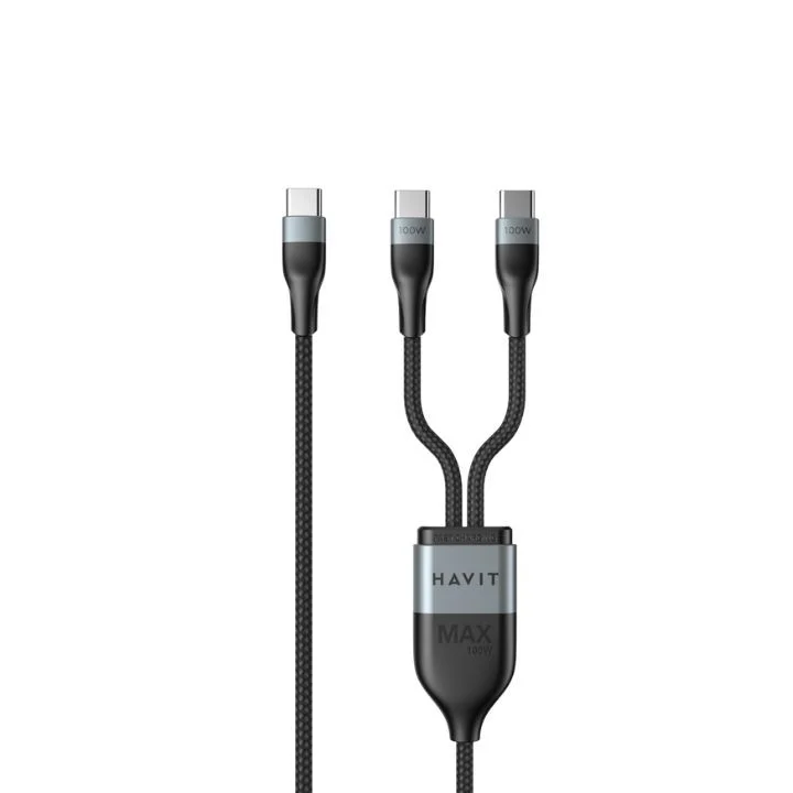 كيبل Havit CB6326 Type-C إلى Type-C + Lightning بطول 1.2 متر 100W + 30W - 6593