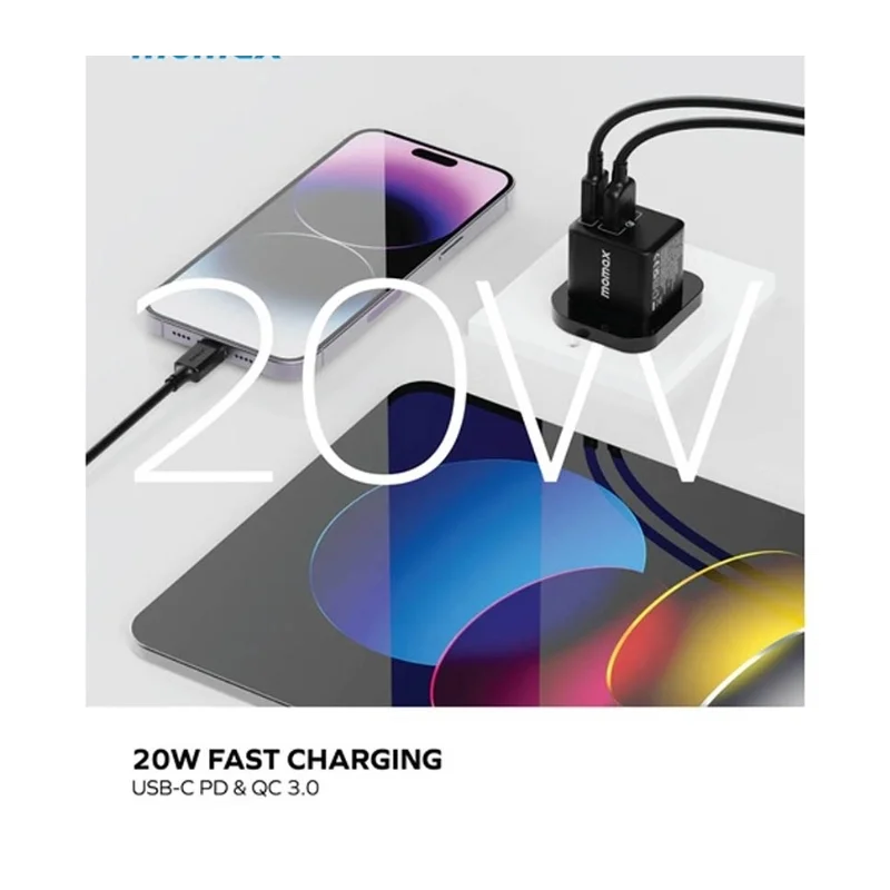 شاحن Momax One Plug 20W 2-Port Mini Charger UK Black - 2265