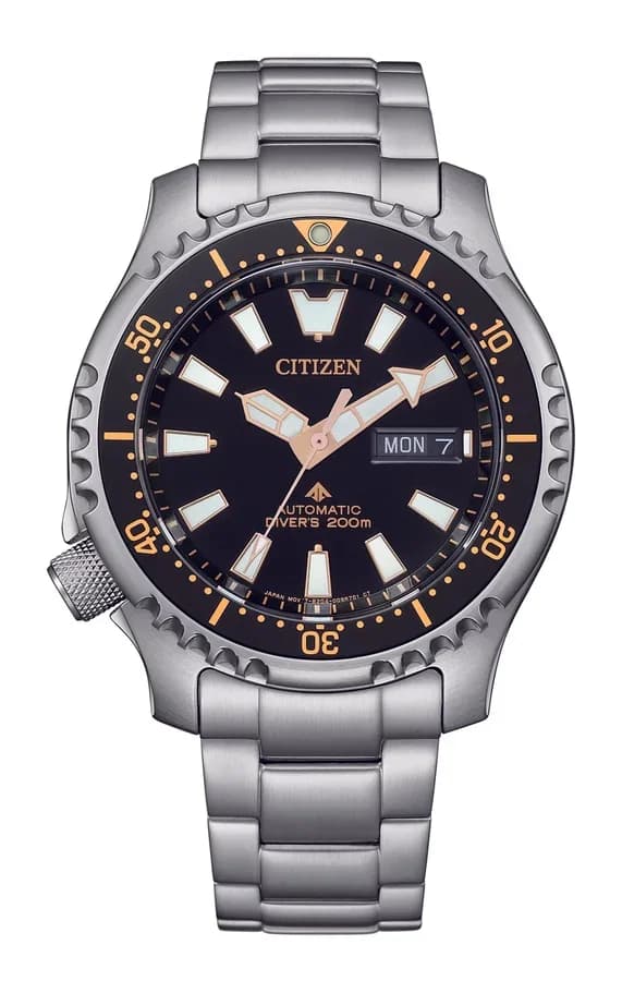 ساعة يد أوتوماتيكية ستانلس ستيل مقاومة للماء حتى 200 متر من CITIZEN NY0160-66E