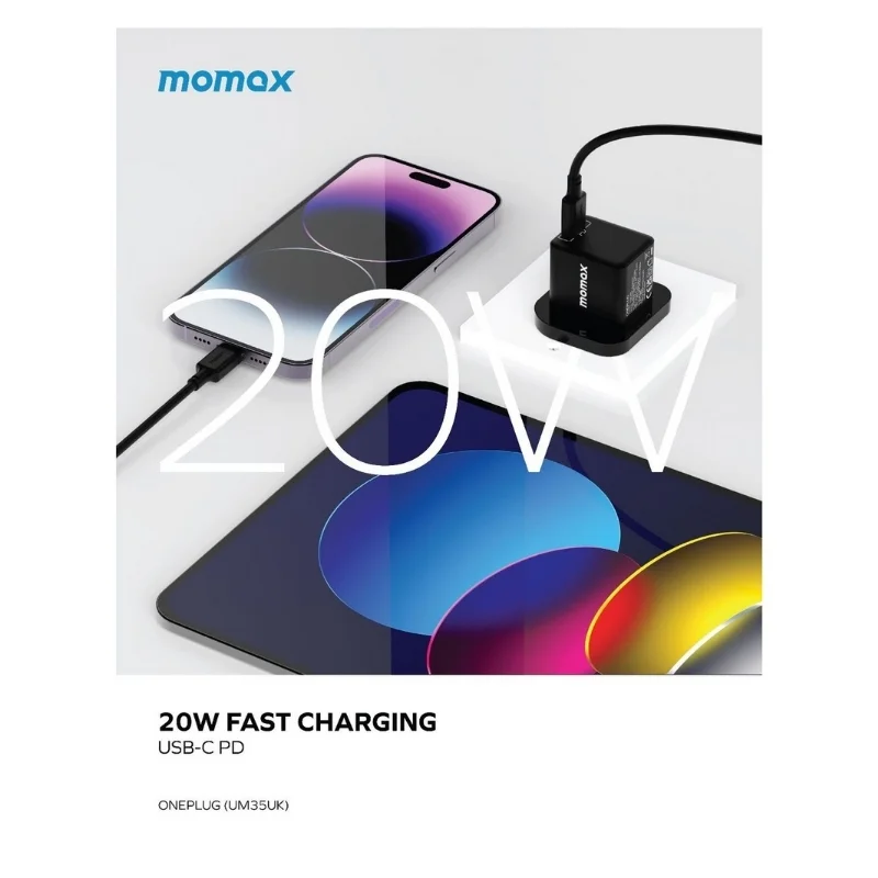 شاحن Momax One Plug 20W USB-C Mini Charger UK Black 2263