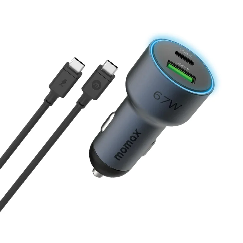 شاحن سيارة Momax MoVe 67W بمنفذين USB-C مع كيبل CtoC رمادي فضائي 2129 — 4
