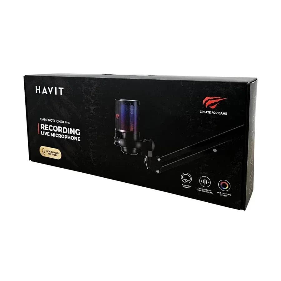 مايكروفون الألعاب والبث الاحترافي Havit Gamenote GK50 PRO RGB مع ذراع قابل للتعديل - 8115
