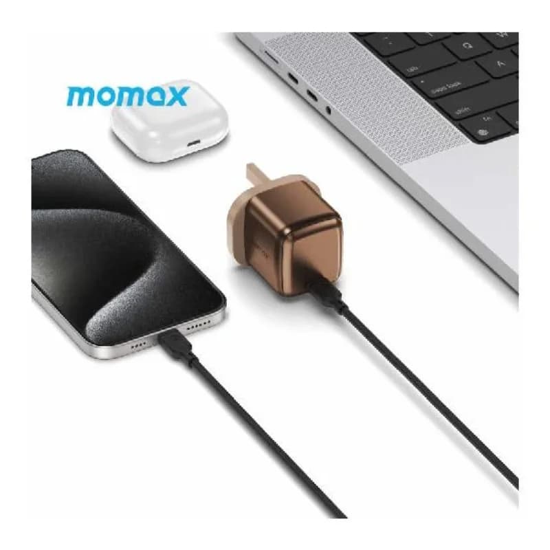 شاحن Momax Charge & Port GaN 65W (UK) ذهبي - منفذ USB-C - 3482