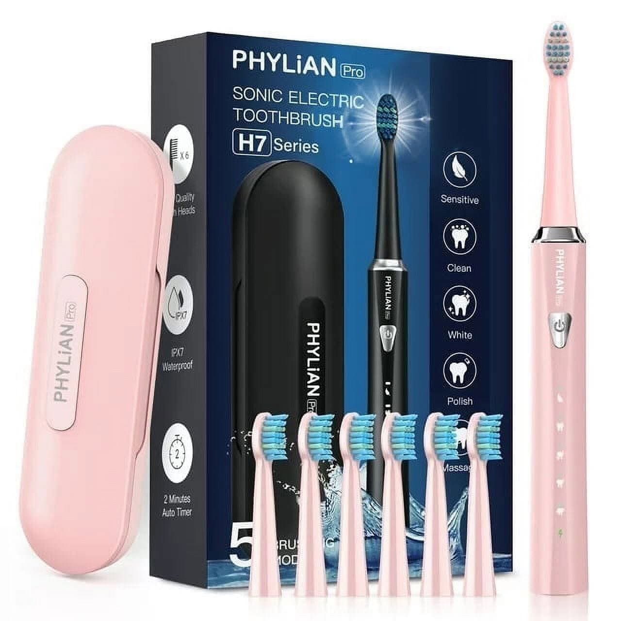 فرشاة أسنان كهربائية صوتية قابلة لإعادة الشحن مع 6 رؤوس فرشاة وحقيبة سفر - hh06016-blk
