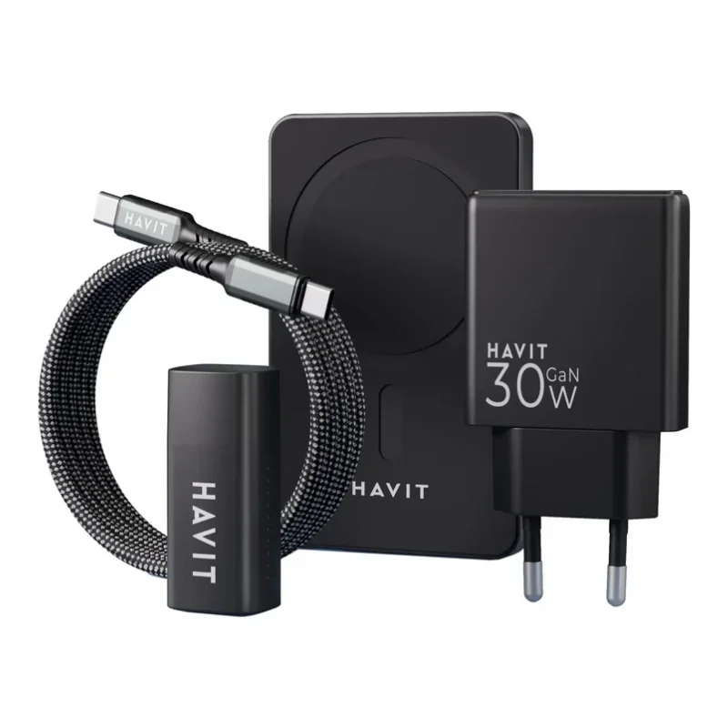 مجموعة هدايا إلكترونية Havit 2024 مع باور بانك وشاحن USB-C - 2024giftkitEU-black+gray — 2