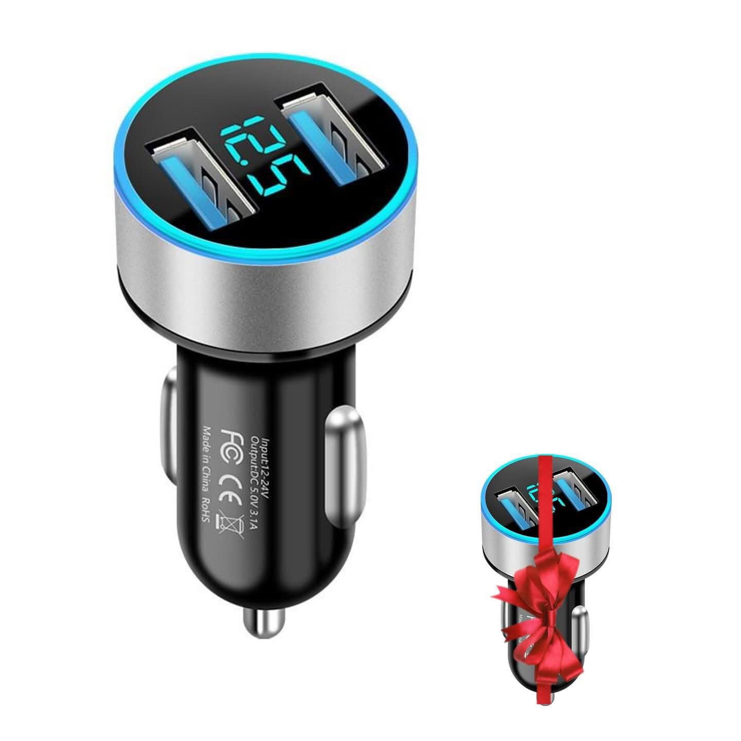 شاحن سيارة ذكي متعدد الوظائف بمنفذ USB مزدوج مع شاشة رقمية