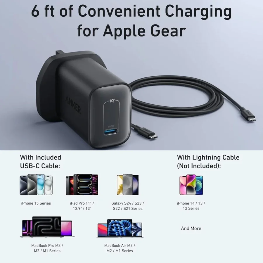 شاحن أنكر نانو 100 واط مع كابل USB-C بطول 6 أقدام - 5959
