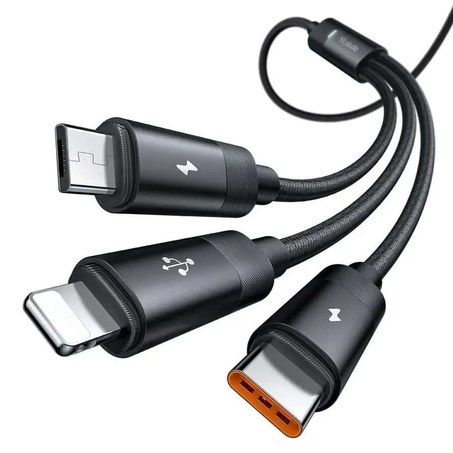 كابل بيانات متعدد الوظائف 3 في 1 USB-A إلى USB-C + Lightning + Micro USB - CA-5790