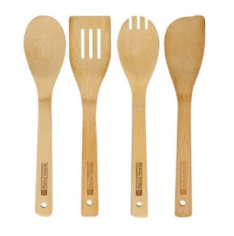 مجموعة أدوات مطبخ من الخيزران الطبيعي مكونة من 4 قطع مثالية للطهي والتحضير من ROYALFORD RF8687 — 3