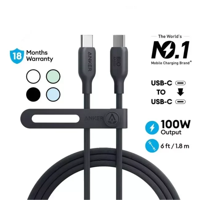 كيبل أنكر 544 USB-C إلى USB-C بطول 6 أقدام - مواد صديقة للبيئة - 5733