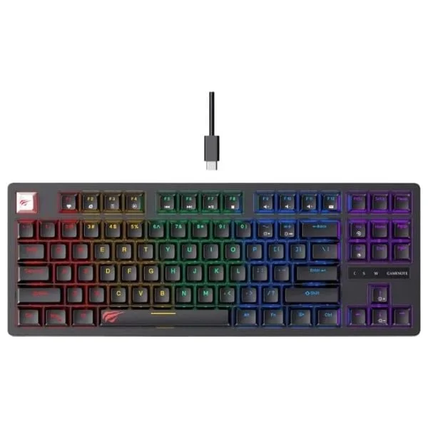 كيبورد ميكانيكي للألعاب Havit KB892L-Black مع إضاءة RGB و87 زر