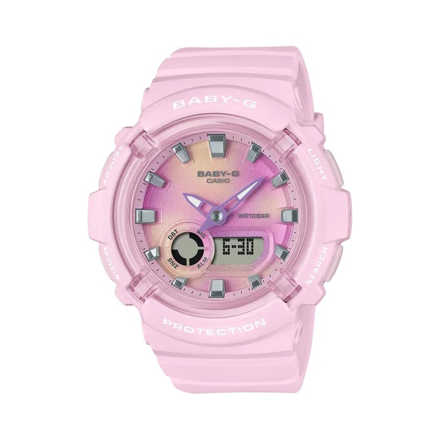 ساعة يد نسائية BABY-G BGA-280 بتصميم عصري شبابي مع إضاءة LED مزدوجة