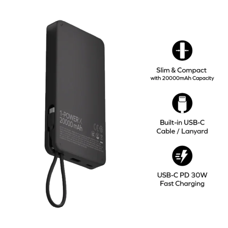 باور بانك Momax Power X1 بسعة 20000mAh مع كابل USB-C مدمج - 3452 — 3