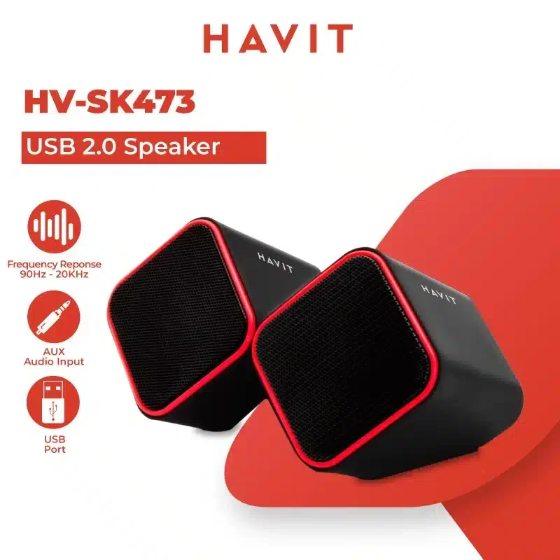 مكبر صوت USB صغير الحجم ومحمول من Havit HV-SK473 باللونين الأسود والأحمر HV-SK473-Black+red