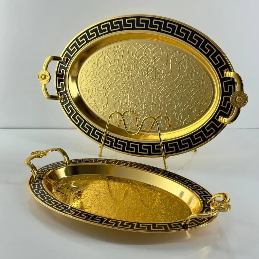 سيت صينية فرساچي قطعتين بيضوي أسود وذهبي 6137 — 3