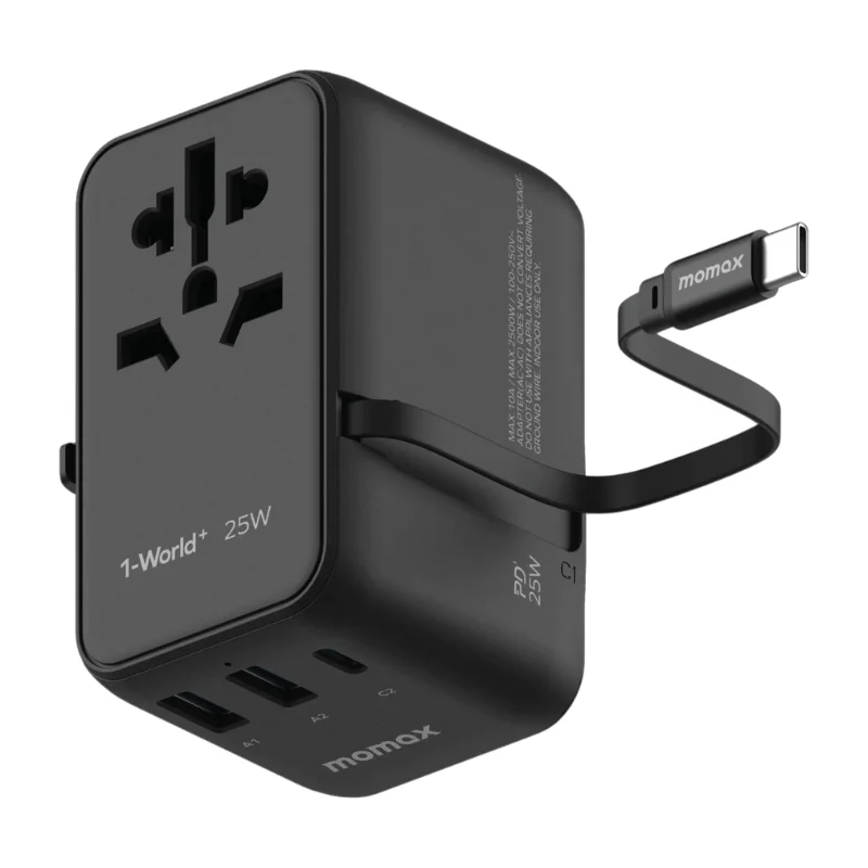 شاحن Momax World+ 25W مع 3 منافذ وكابل USB-C مدمج - 3552 — 2