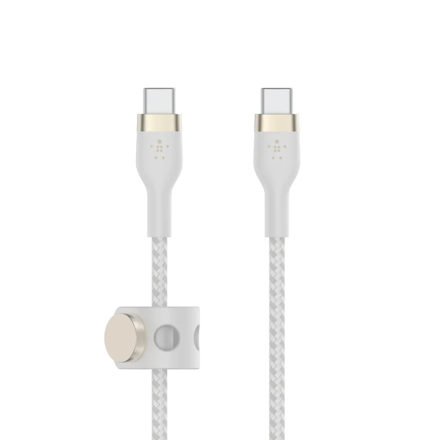 كيبل Belkin BoostCharge PRO Flex USB-C إلى USB-C مصنوع من السيليكون المضفر، 1 متر، أبيض 2468