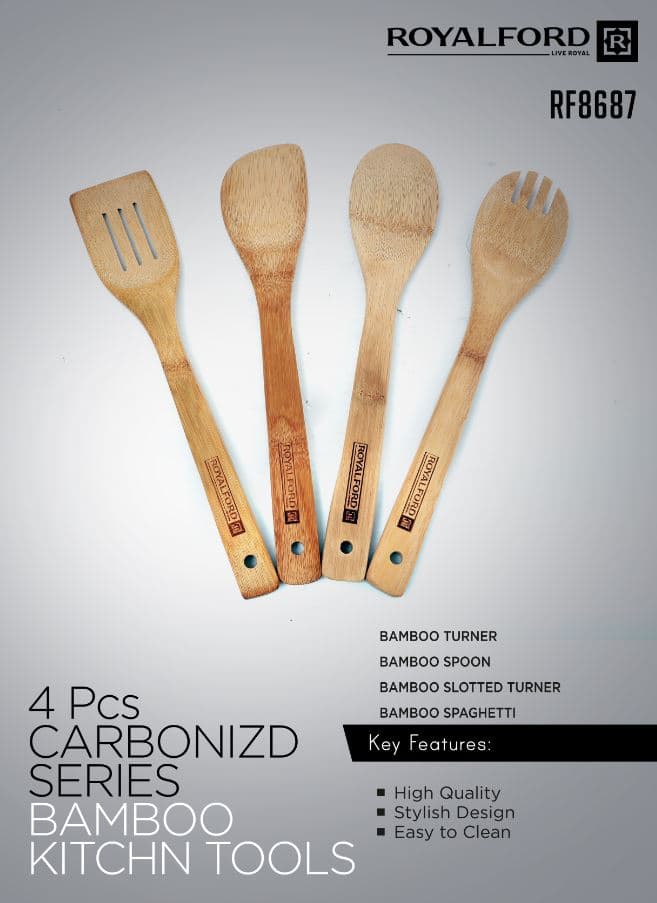 مجموعة أدوات مطبخ من الخيزران الطبيعي مكونة من 4 قطع مثالية للطهي والتحضير من ROYALFORD RF8687 — 2