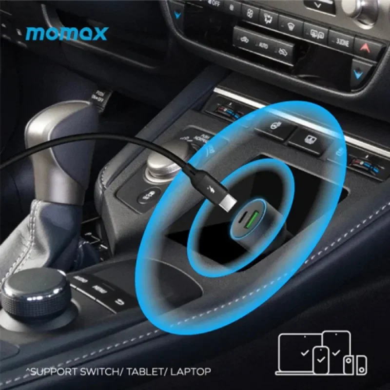 شاحن سيارة Momax MoVe 67W بمنفذين USB-C مع كيبل CtoC رمادي فضائي 2129
