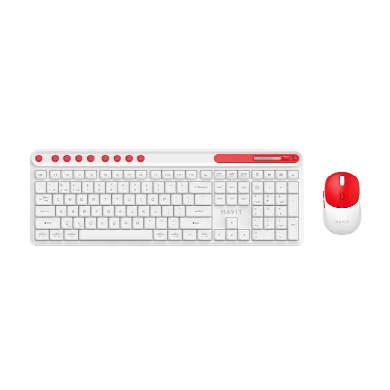 كومبو كيبورد وماوس لاسلكي Havit أبيض/أحمر KB271WB-White+Red
