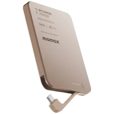 شاحن طوارئ Momax 1-Power Mini 5000mAh مع كيبل USB-C مدمج وقابل للطي - ذهبي 9013 — 2
