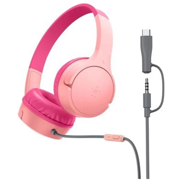 سماعة Belkin SF Mini Wired Kids للأطفال، USB-C و3.5mm، وردي - 2639