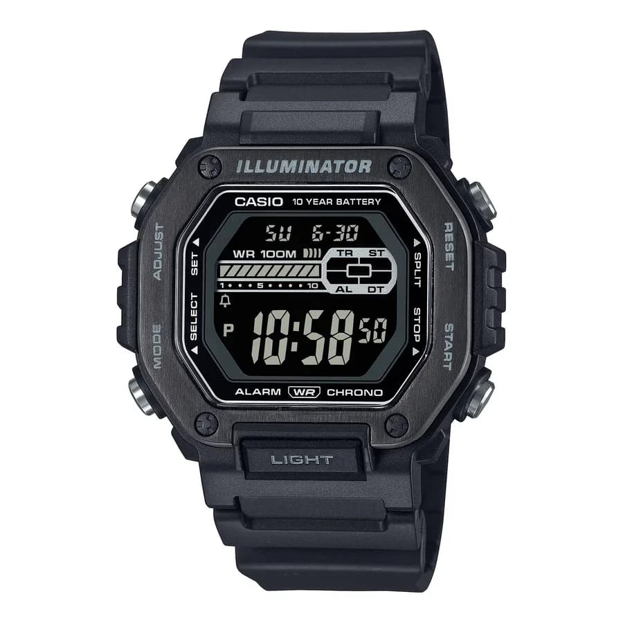 ساعة يد رقمية كاجوال مقاومة للماء بتصميم كبير وخفيف من CASIO MWD-110HB-1BVDF