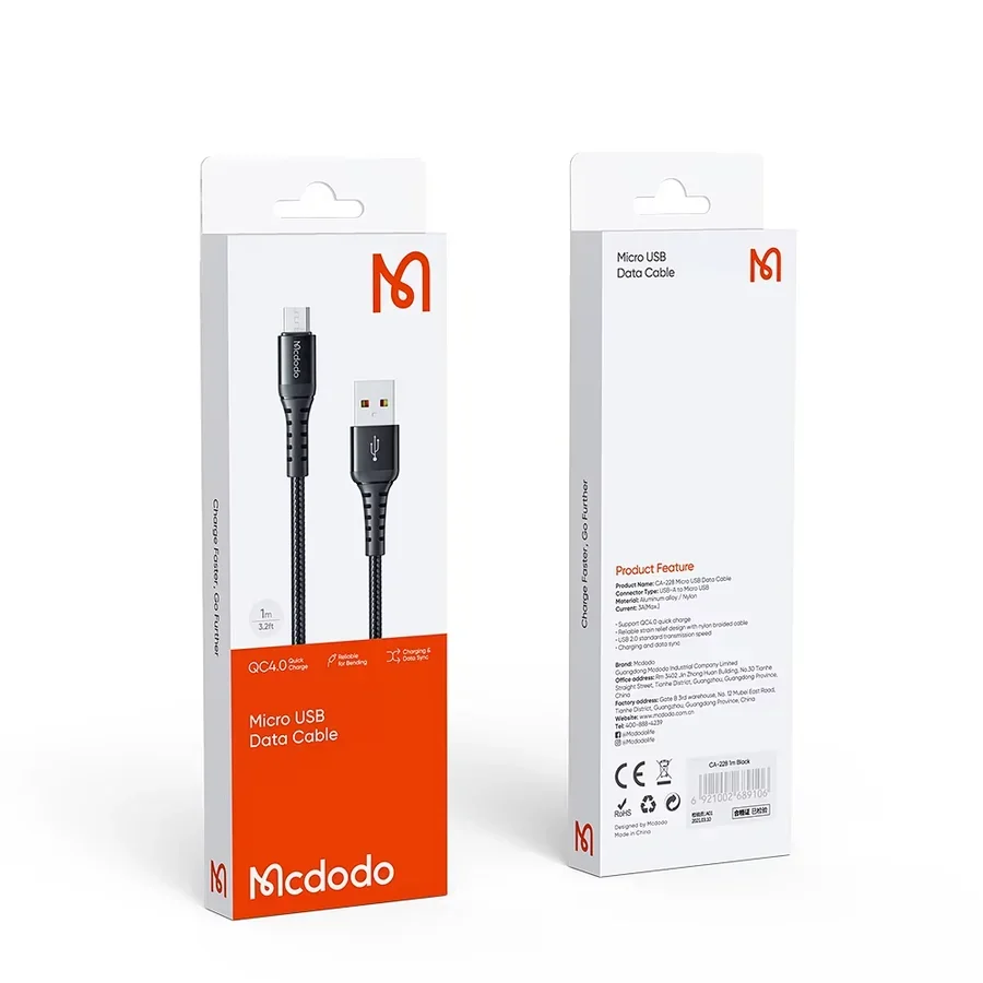كيبل بيانات Micro USB قصير 20 سم من Mcdodo CA-2280 — 2