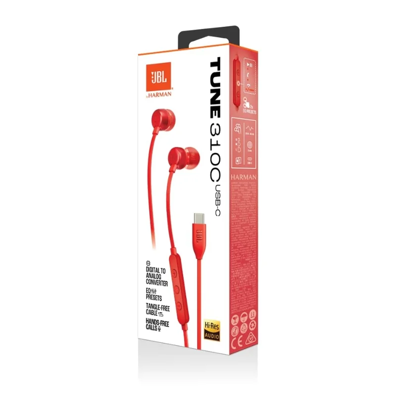 سماعات JBL T310C السلكية بمنفذ USB Type-C لون أحمر 200004577