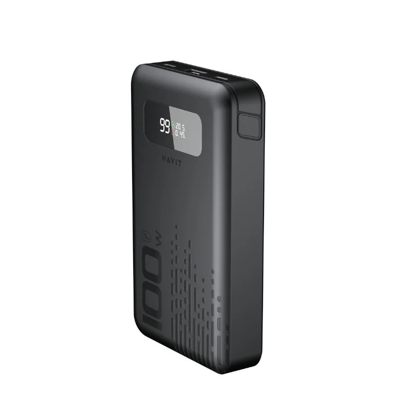شاحن طوارئ Havit PB5212 بسعة 20000mAh وطاقة 100W مع كابلين - أسود - 6176