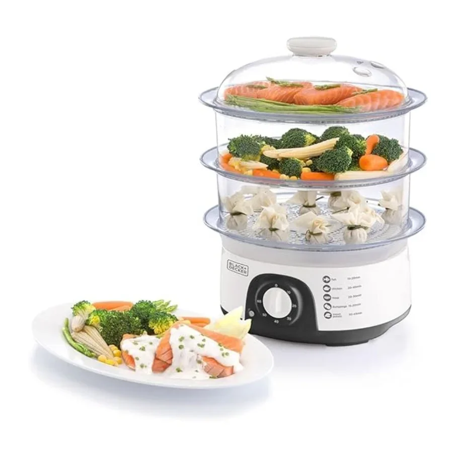 جهاز تبخير الطعام بلاك+ديكر HS6000-B5 - 775 واط - فضي/أبيض