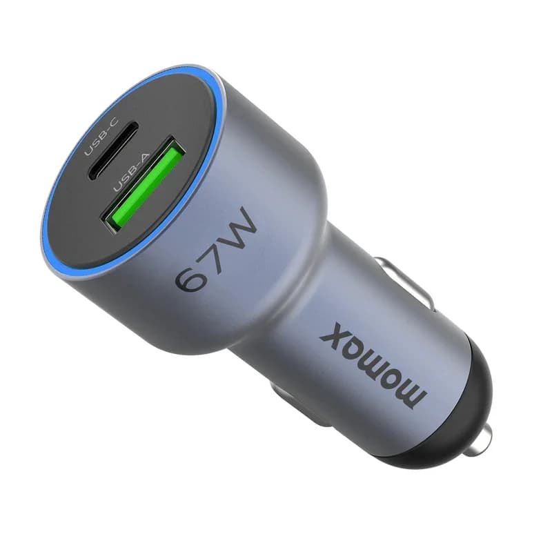 شاحن سيارة Momax MoVe 67W بمنفذين USB-C مع كيبل CtoC رمادي فضائي 2129 — 2