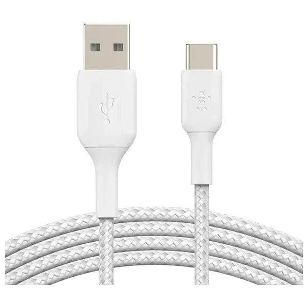 كيبل Belkin USB-C مضفر يدعم شحن سريع 100W بطول 2 متر أبيض CAB014bt2MWH