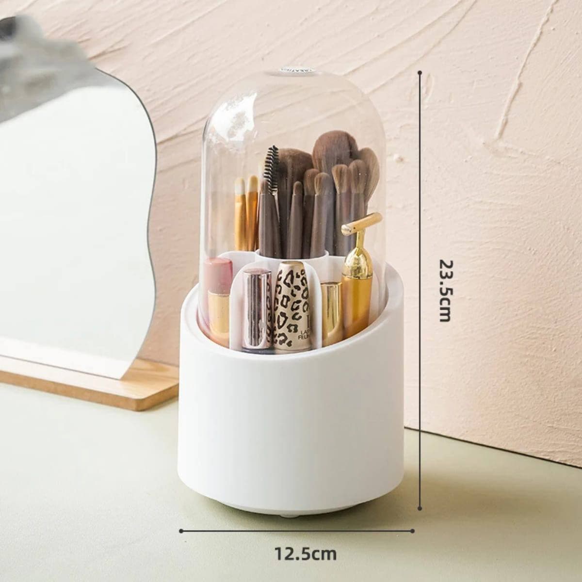 منظم مكياج  بغطاء شفاف عملي وأنيق - ORG-MKUP-LD1005-WHT