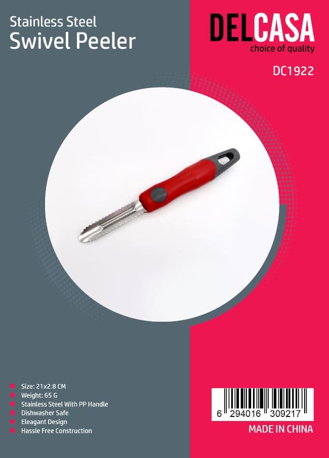 مقشرة خضروات وفواكه من الستانلس ستيل بتصميم دوار، حجم 21×2.8 سم، مثالية للمطبخ وسهلة الاستخدام من DELCASA DC1922 — 3