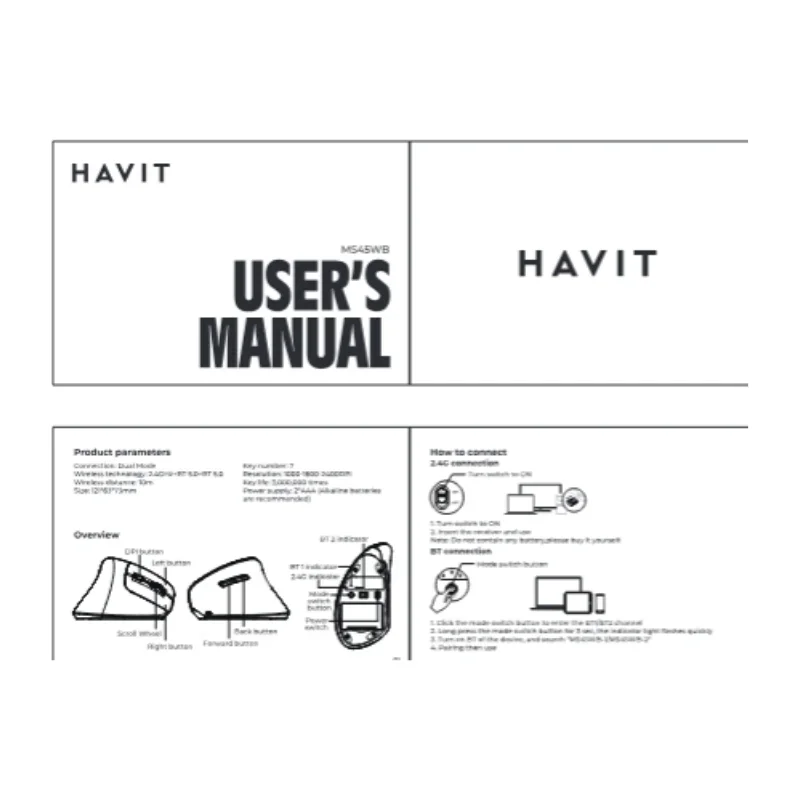 ماوس لاسلكي Havit MS45WB أبيض بتصميم مدمج وخفيف MS45WB-white — 2