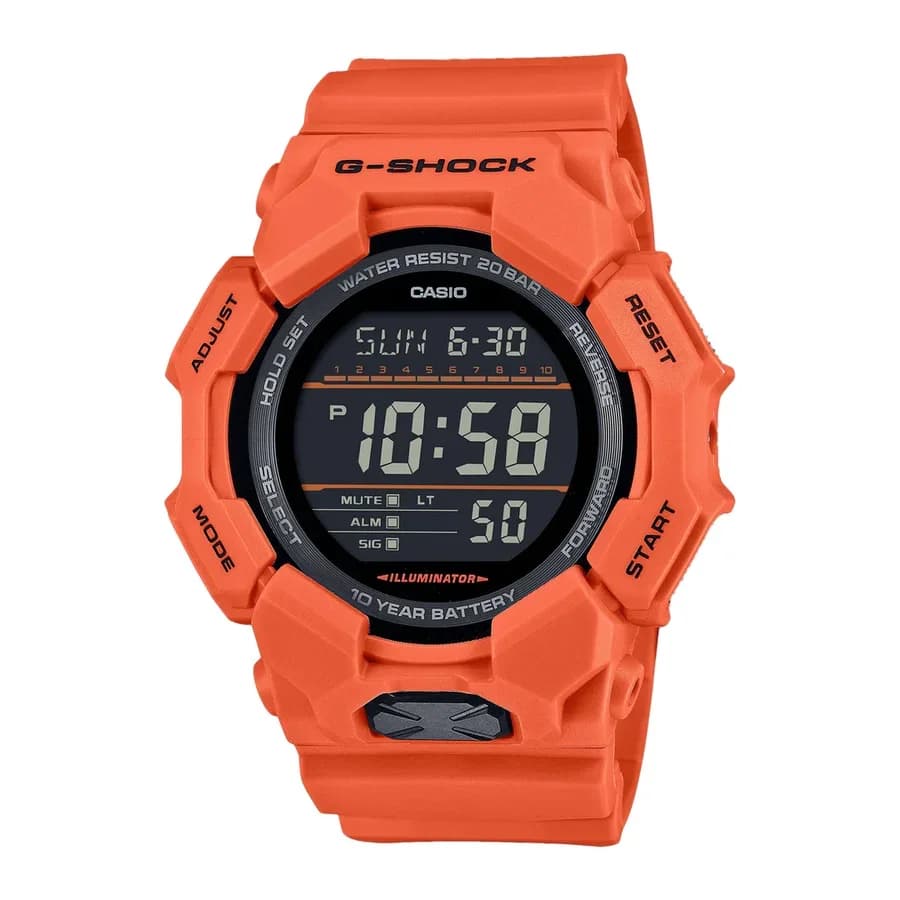 ساعة يد رقمية G-SHOCK برتقالي مع شاشة LCD كبيرة وإضاءة LED عالية السطوع GD-010-4DR