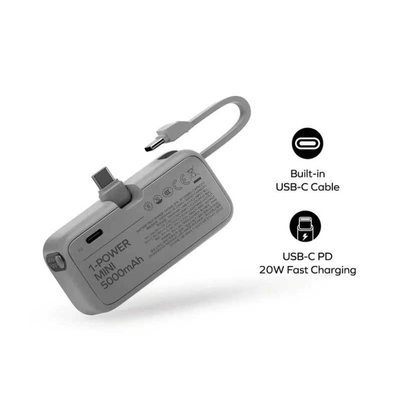 باور بانك Momax 1-Power Mini 5000mAh مع كابل USB-C مدمج - 9012 — 3