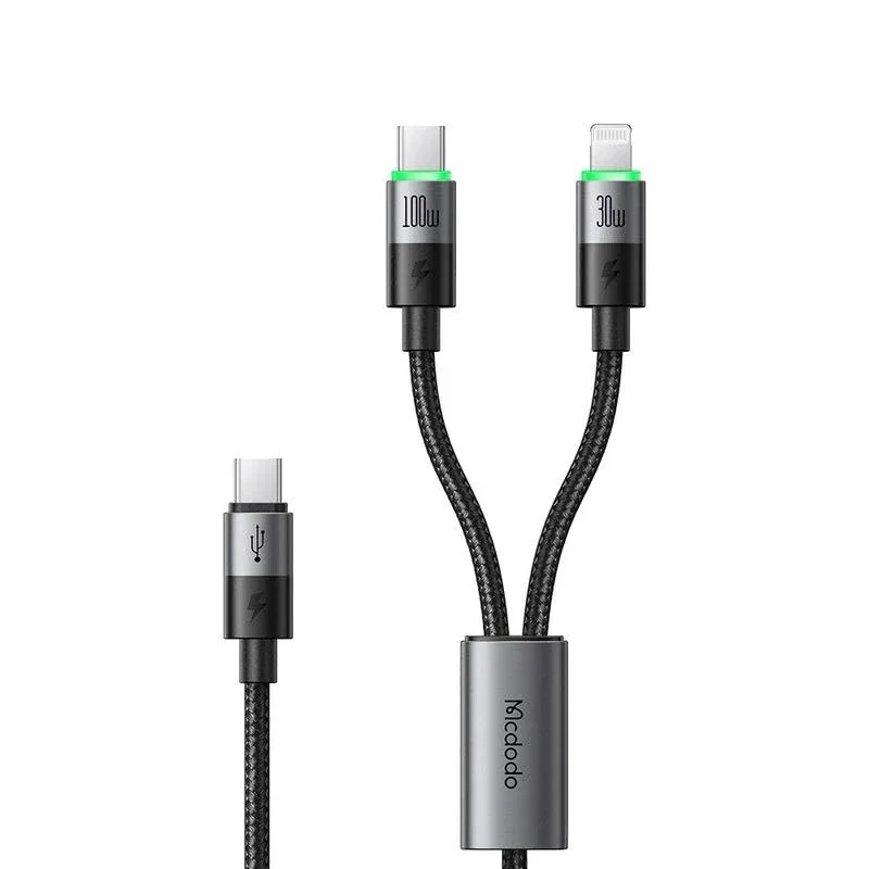 كيبل شحن ماكدودو 2 في 1 USB-C إلى USB-C + Lightning مع LED CA-6700